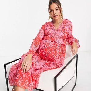 Violet Romance Maternity frill midi dress in floral print